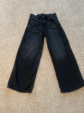 American Eagle Jean Women's 000 Short Black Super High Rise Ultra Wide Leg Denim